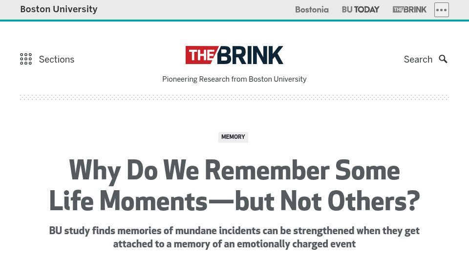 Screenshot of bu.edu: Why do we remember some life moments but not others?