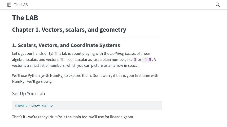Screenshot of little-book-of.github.io: Show HN: A little notebook for learning linear algebra with Python