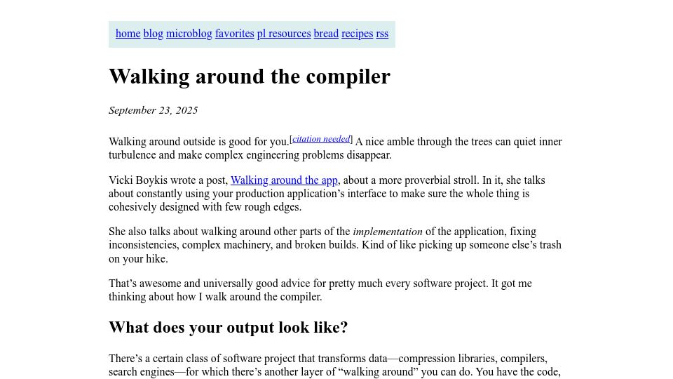 Screenshot of bernsteinbear.com: Walking Around the Compiler