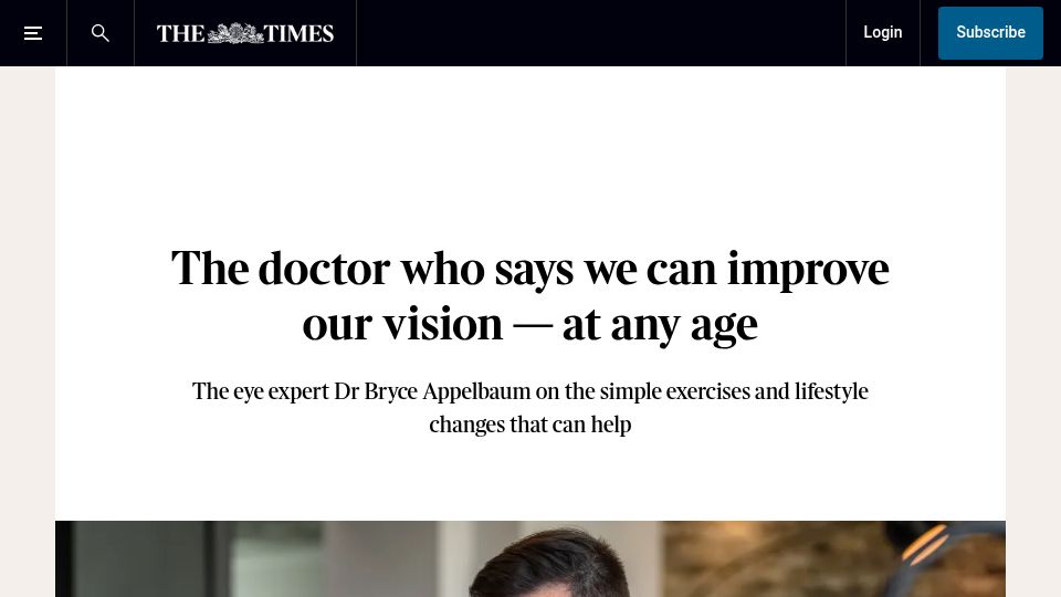 Screenshot of thetimes.com: The doctor who says we can improve our vision – at any age