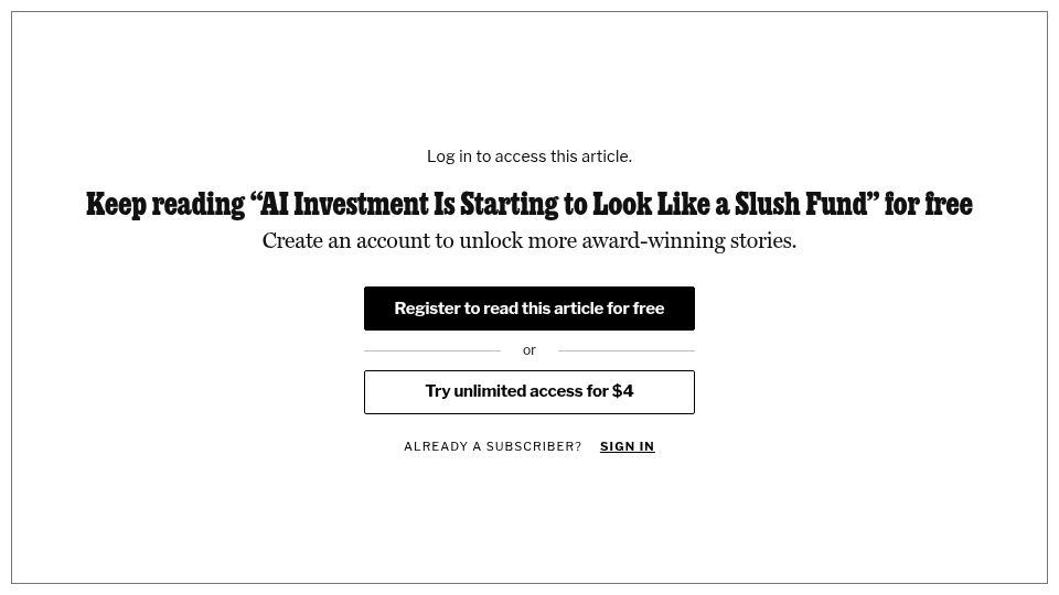 Screenshot of nymag.com: AI Investment Is Starting to Look Like a Slush Fund