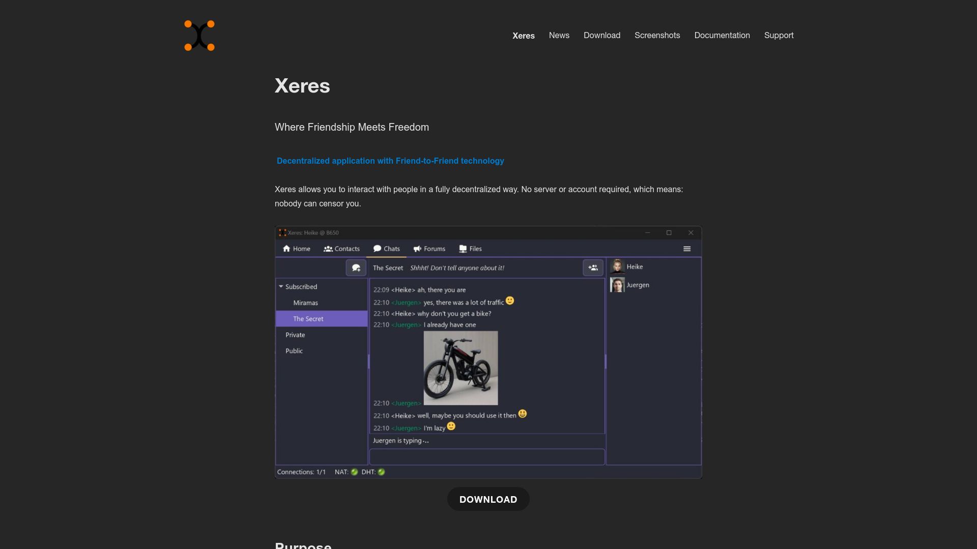 Screenshot of xeres.io: Xeres: Uncensorable Peer-to-Peer Communications