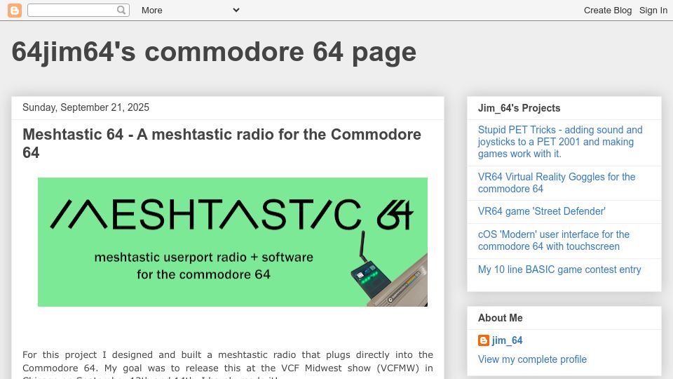 Screenshot of 64jim64.blogspot.com: Meshtastic 64 – A meshtastic radio for the Commodore 64