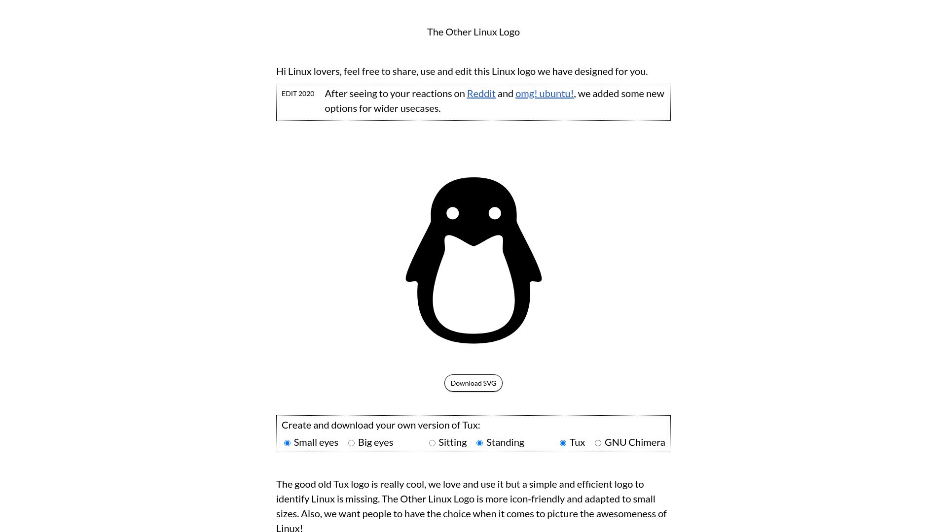 Screenshot of ecogex.com: The Other Linux Logo