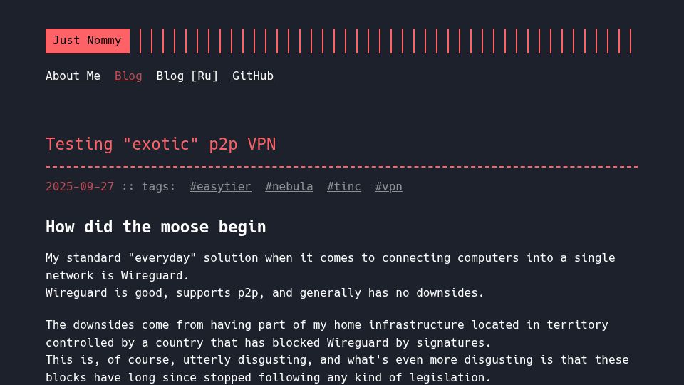 Screenshot of blog.nommy.moe: Testing “Exotic” P2P VPN