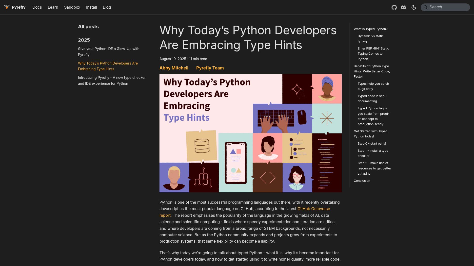 Screenshot of pyrefly.org: Python developers are embracing type hints