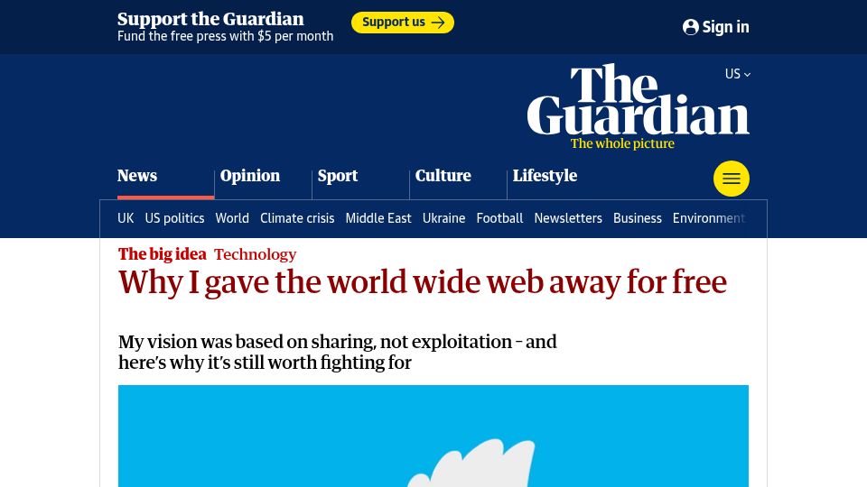 Screenshot of theguardian.com: Why I gave the world wide web away for free