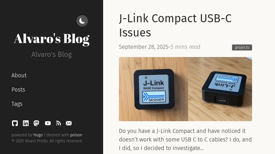 Screenshot of alvarop.com: J-Link Compact USB-C Issues