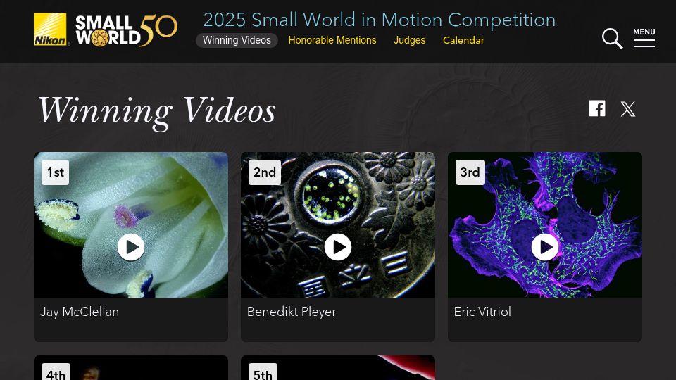 Screenshot of nikonsmallworld.com: 2025 Nikon Small World in Motion Competition Winners