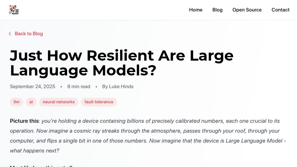 Screenshot of rdrocket.com: Just how resilient are large language models?