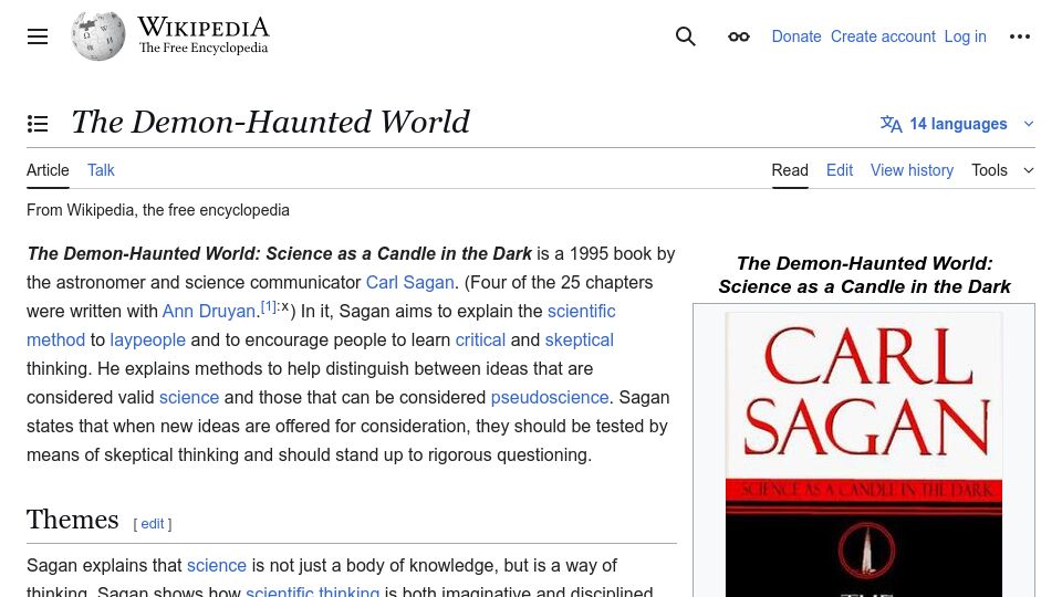 Screenshot of en.wikipedia.org: The Demon-Haunted World