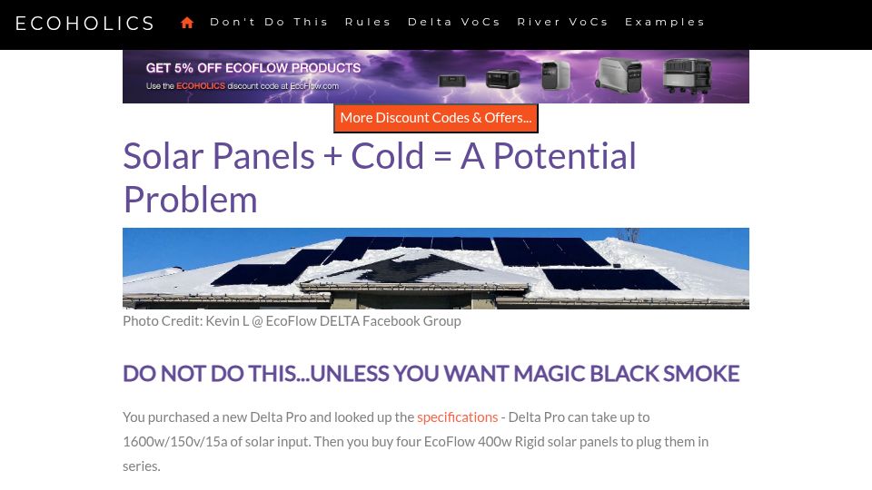 Screenshot of linspyre.com: Solar panels + cold = A potential problem