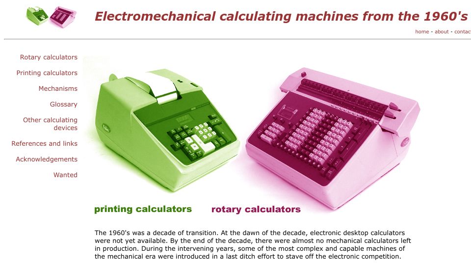Screenshot of mortati.com: Electromechanical Calculating Machines from the 1960's