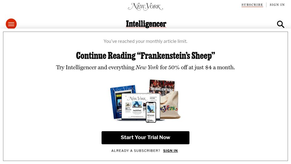 Screenshot of nymag.com: Frankenstein's Sheep