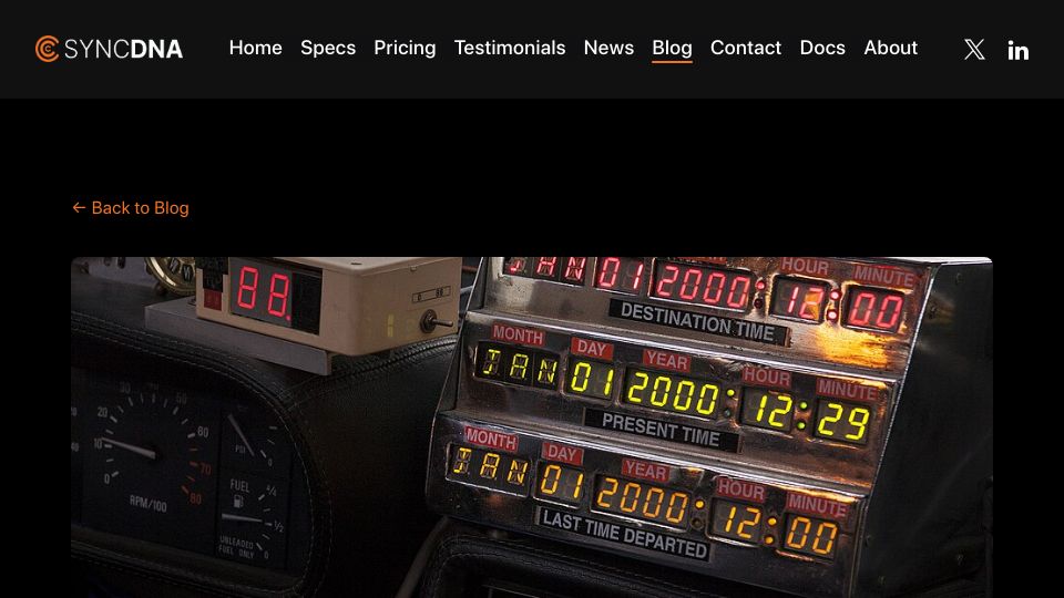 Screenshot of syncdna.com: Time travel? Or, just clever technology
