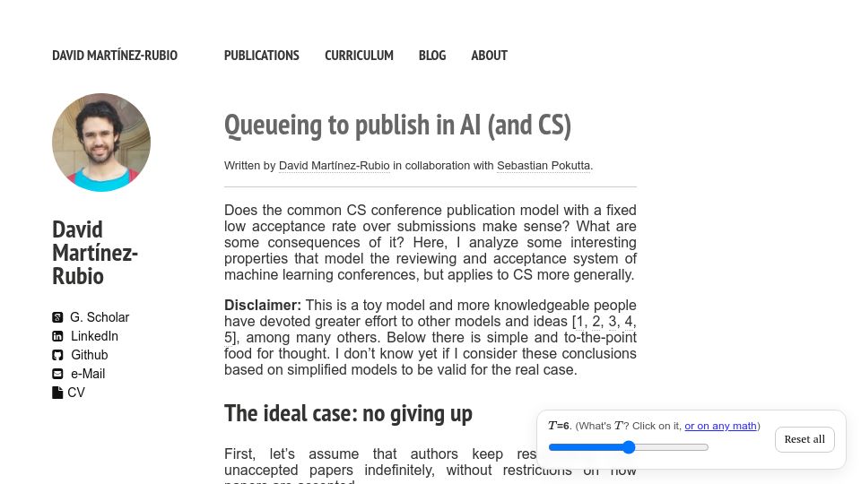Screenshot of damaru2.github.io: Queueing to publish in AI and CS