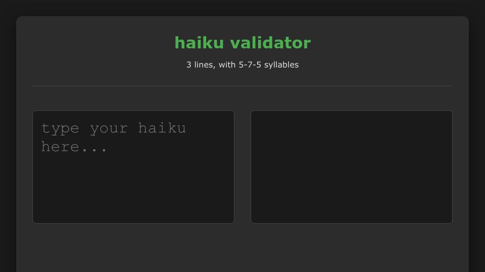 Screenshot of haikuvalidator.com: Haiku Validator