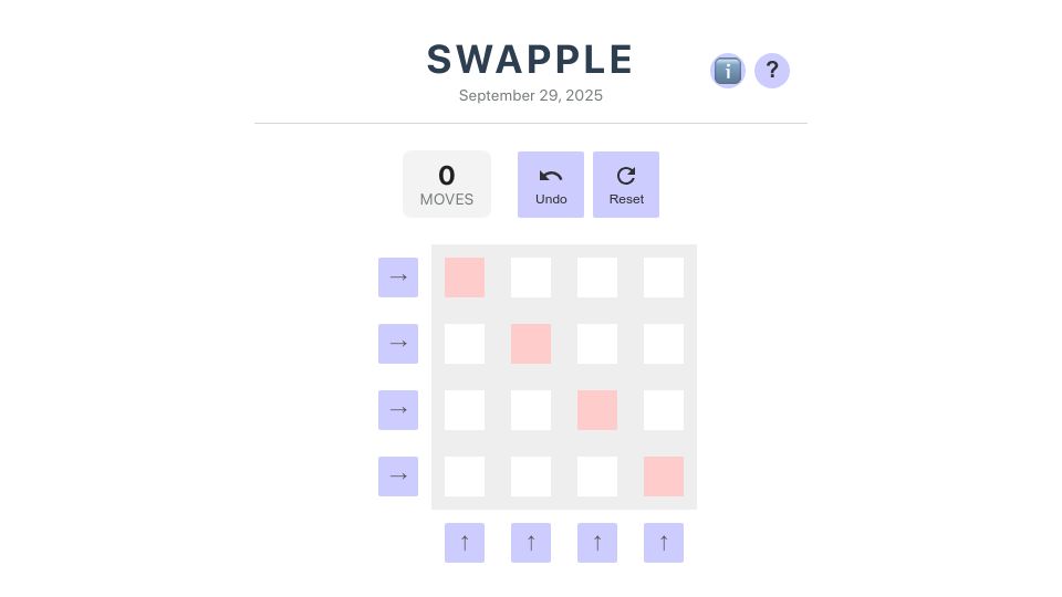 Screenshot of swapple.fuglede.dk: Show HN: Swapple, a little daily puzzle on linear reversible circuit synthesis