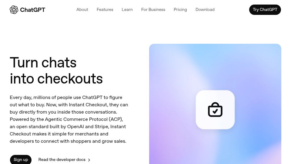 Screenshot of chatgpt.com: Instant Checkout for Merchants in ChatGPT