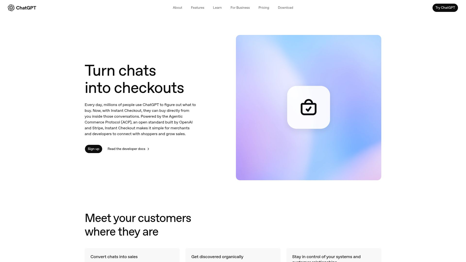 Screenshot of chatgpt.com: Instant Checkout for Merchants in ChatGPT