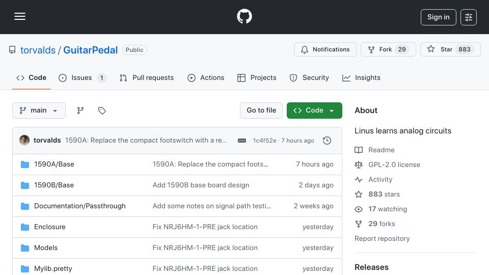 Screenshot of github.com: Linus Learns Analog Circuits
