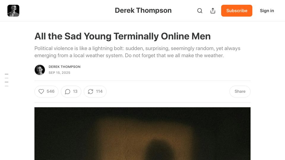 Screenshot of derekthompson.org: All the sad young terminally online men