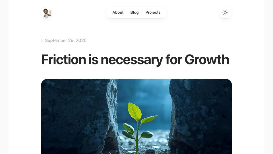 Screenshot of jameelur.com: Why friction is necessary for growth