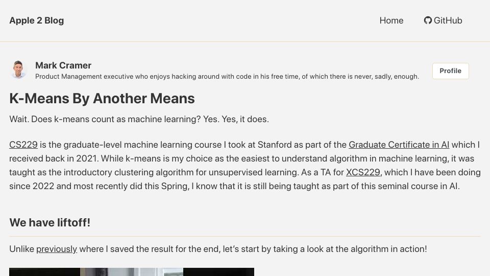Screenshot of mdcramer.github.io: ML on Apple ][+