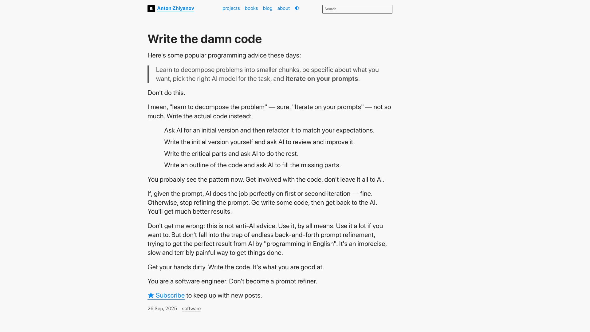 Screenshot of antonz.org: Write the damn code