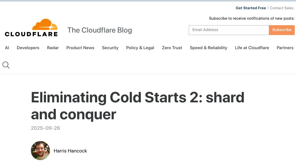 Screenshot of blog.cloudflare.com: Eliminating Cold Starts 2: shard and conquer