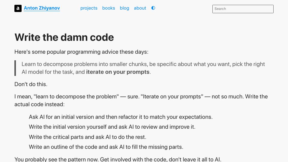 Screenshot of antonz.org: Write the damn code