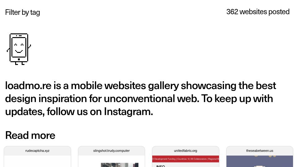 Screenshot of loadmo.re: Loadmo.re: design inspiration for unconventional web