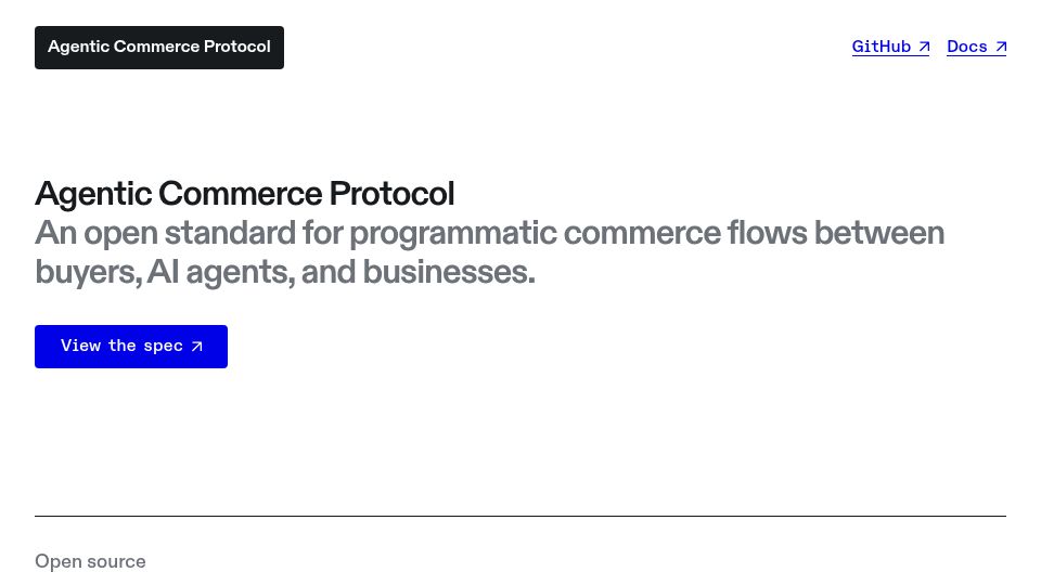 Screenshot of agenticcommerce.dev: OpenAI and Stripe create Agentic Commerce Protocol