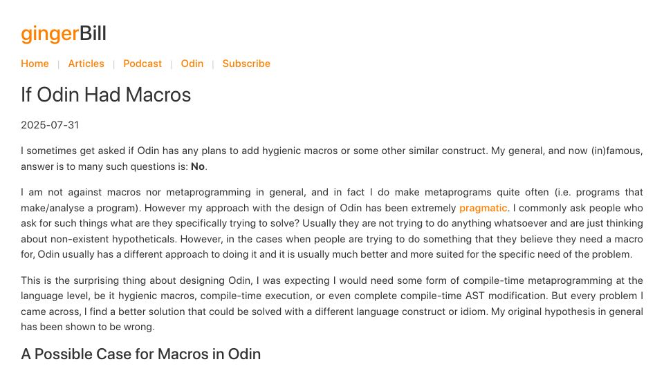 Screenshot of gingerbill.org: If Odin Had Macros