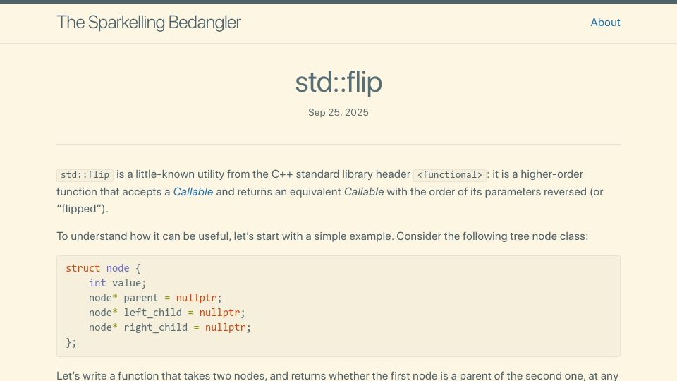 Screenshot of morwenn.github.io: `std::flip`