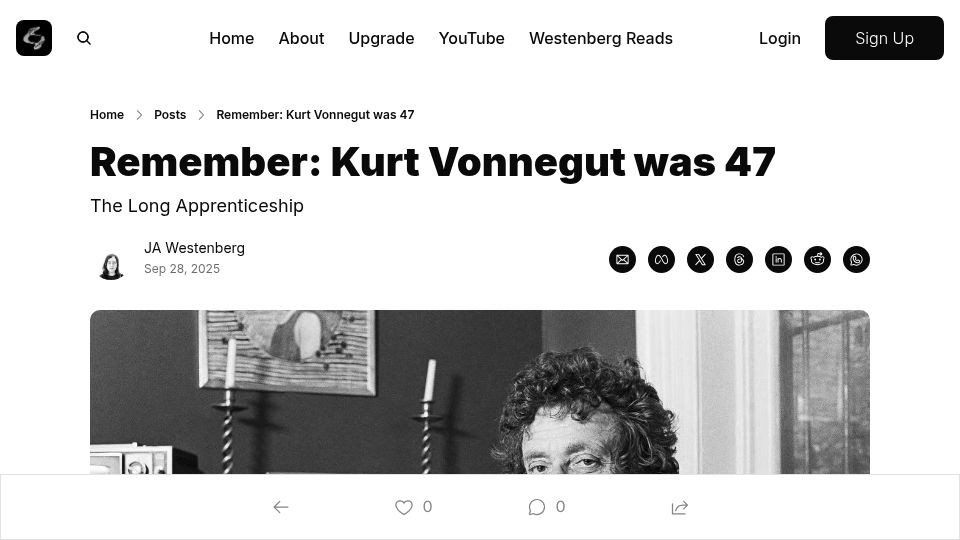 Screenshot of joanwestenberg.com: Remember: Kurt Vonnegut Was 47