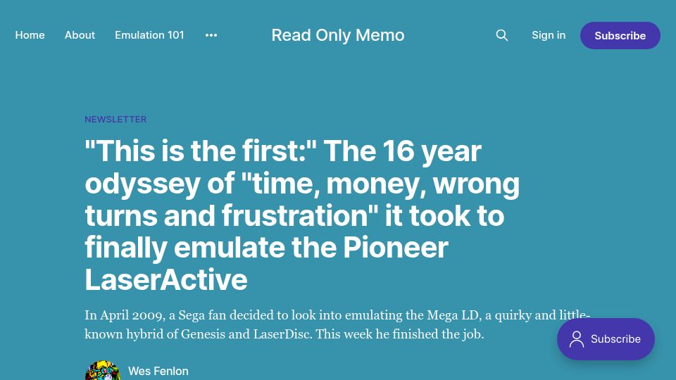 Screenshot of readonlymemo.com: The 16-year odyssey it took to emulate the Pioneer LaserActive