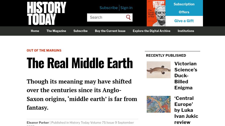 Screenshot of historytoday.com: The Middle Earth