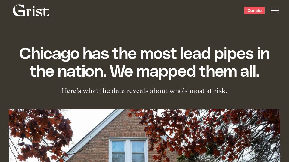 Screenshot of grist.org: Chicago has the most lead pipes in the nation