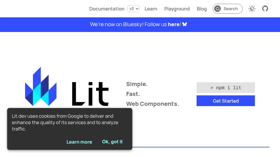 Screenshot of lit.dev: Lit: a library for building fast, lightweight web components