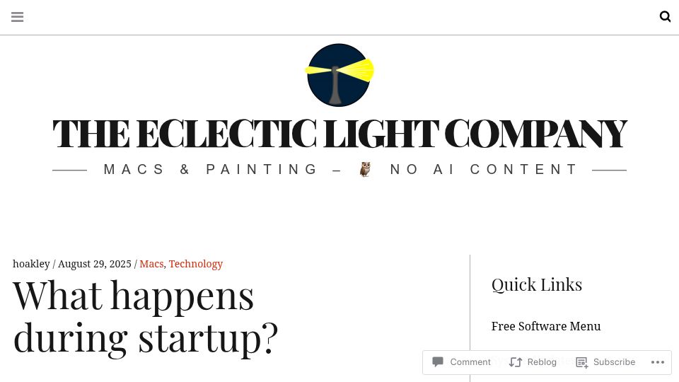 Screenshot of eclecticlight.co: What happens during startup?