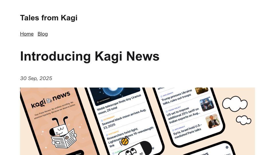 Screenshot of blog.kagi.com: Kagi News