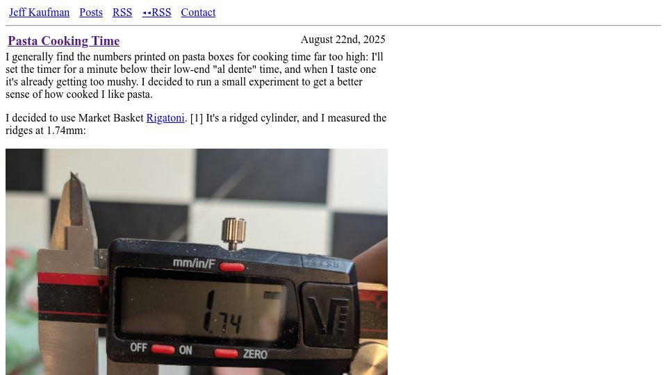 Screenshot of jefftk.com: Pasta Cooking Time
