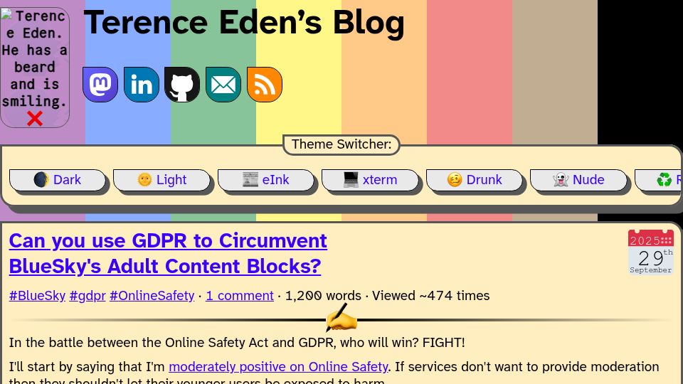 Screenshot of shkspr.mobi: Can you use GDPR to circumvent BlueSky's adult content blocks?