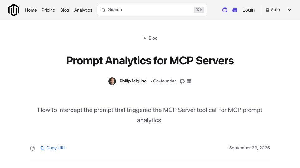 Screenshot of hyprmcp.com: Prompt analytics for MCP servers
