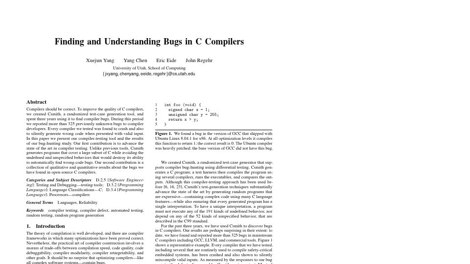 Screenshot of users.cs.utah.edu: Finding and Understanding Bugs in C Compilers (2011) [pdf]