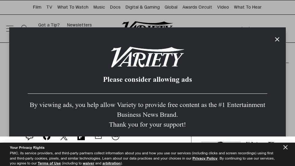 Screenshot of variety.com: AI Actress Tilly Norwood Condemned by Sag-Aftra: Tilly 'Is Not an Actor '