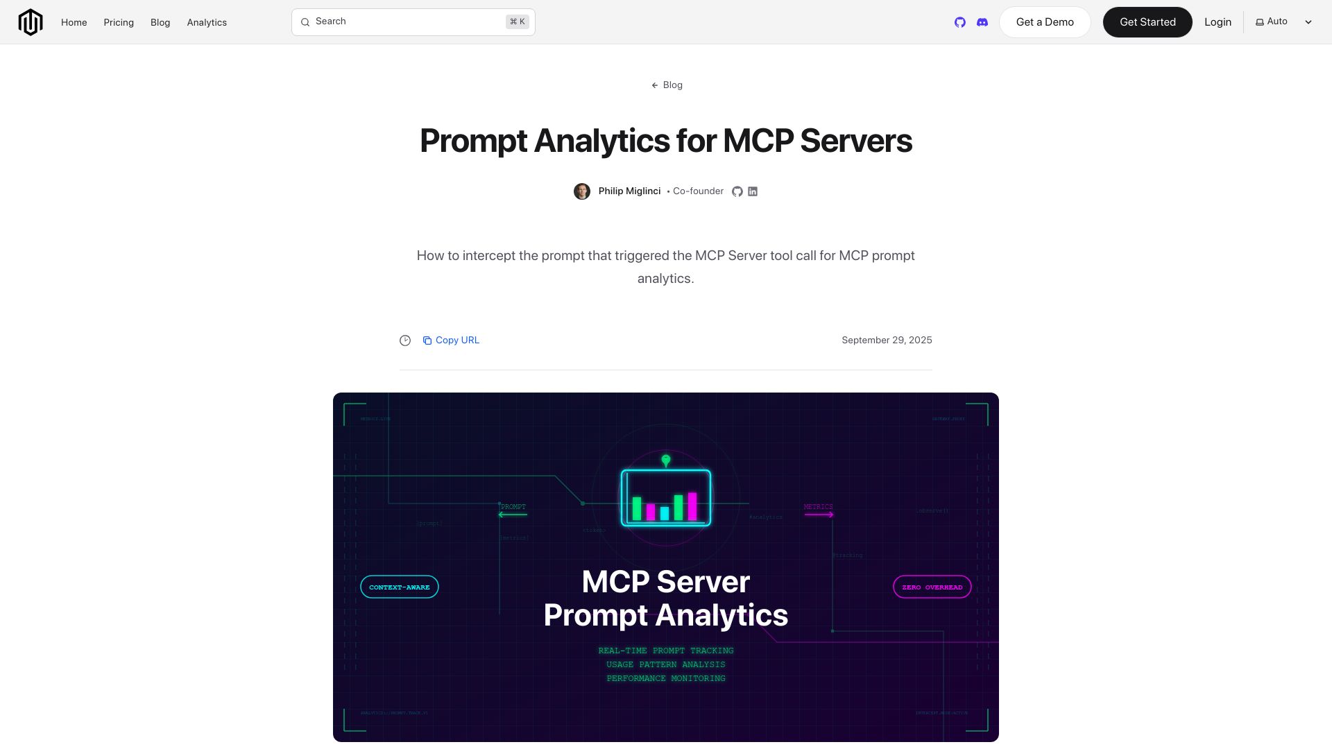 Screenshot of hyprmcp.com: Prompt analytics for MCP servers