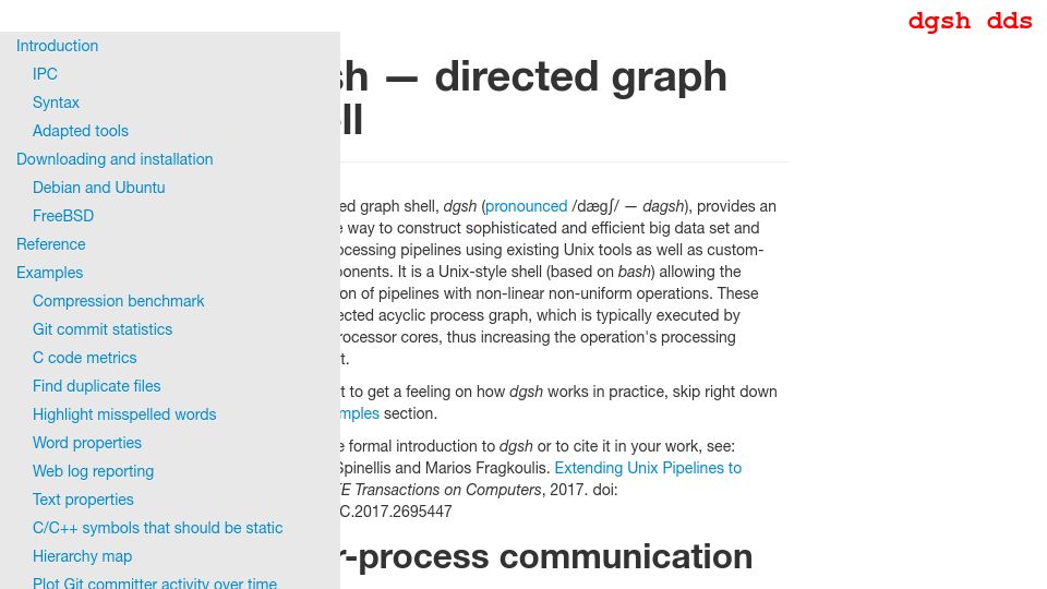 Screenshot of www2.dmst.aueb.gr: Dgsh – Directed graph shell