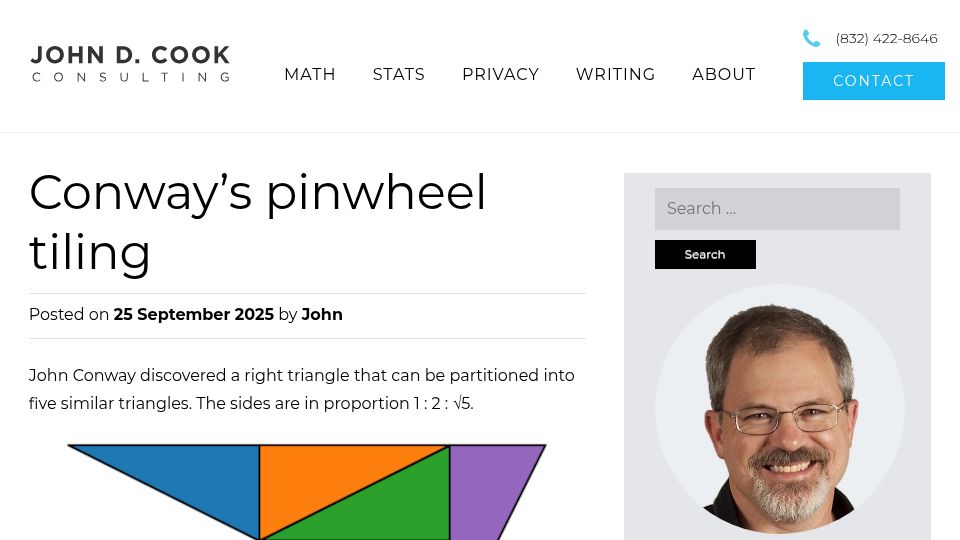 Screenshot of johndcook.com: Conway's pinwheel tiling